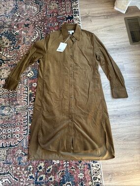 NWT COS Brown Corduroy Long-Sleeve Button-Front Shirt Dress